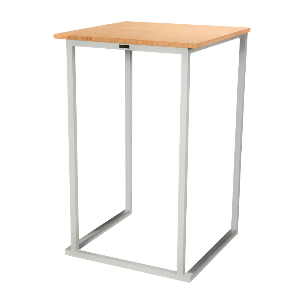 Table mange-debout Kubo blanc avec tablette bambou