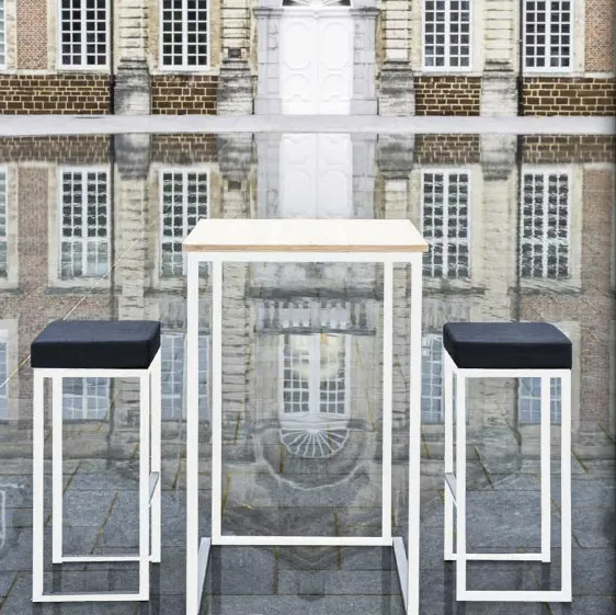 Table mange-debout Kubo blanc avec tablette bambou